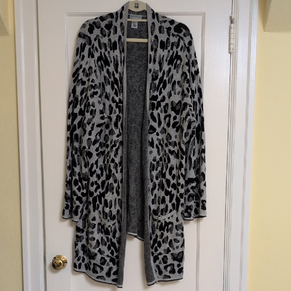 Catherines Black and Gray Animal Print Cardigan